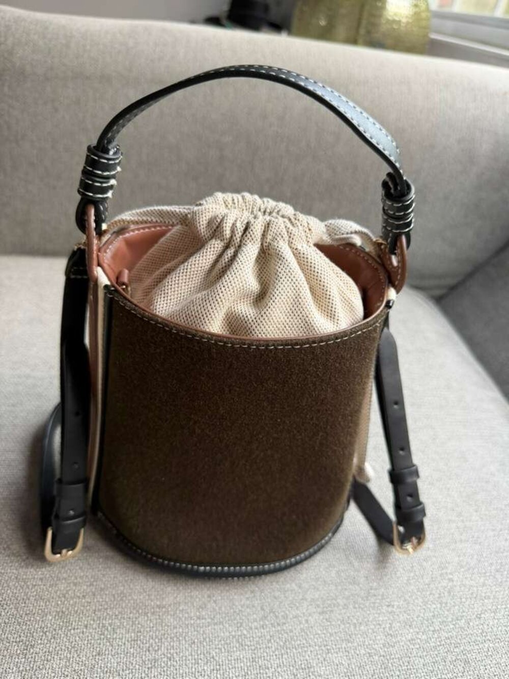 Zara Fabric Drawstring Bucket Shoulder Bag